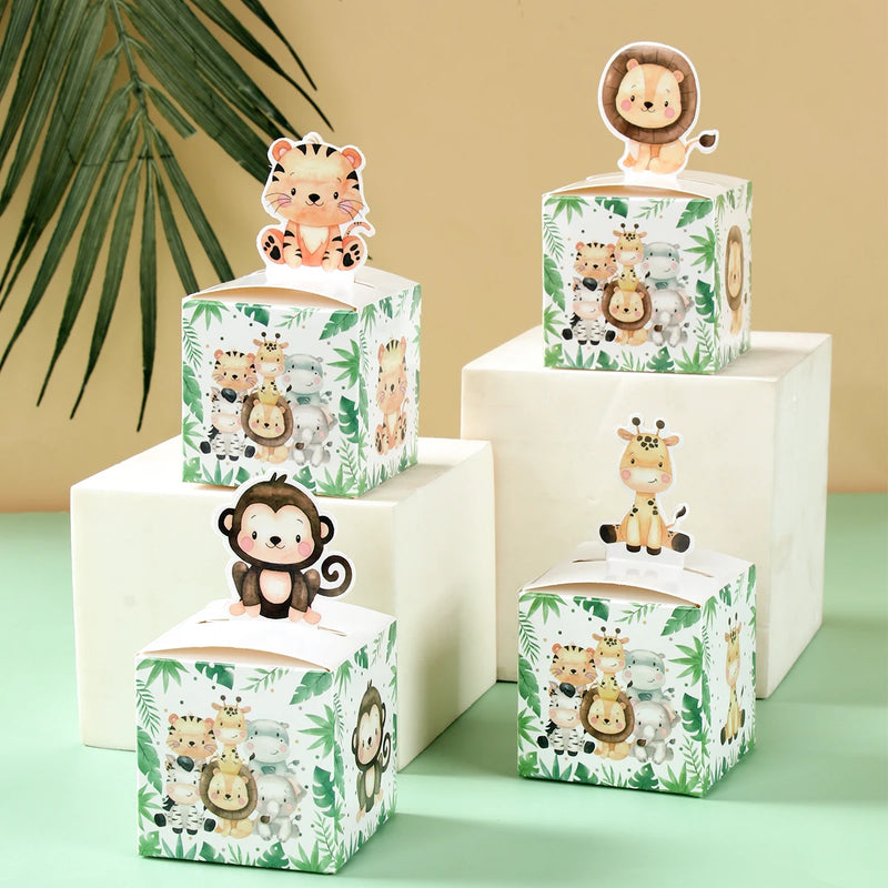 Jungle Animal Candy Boxes Safari Birthday Party Decoration Kids Gift Packaging Box Wild One Baby Shower Decor Supplies Box Bag