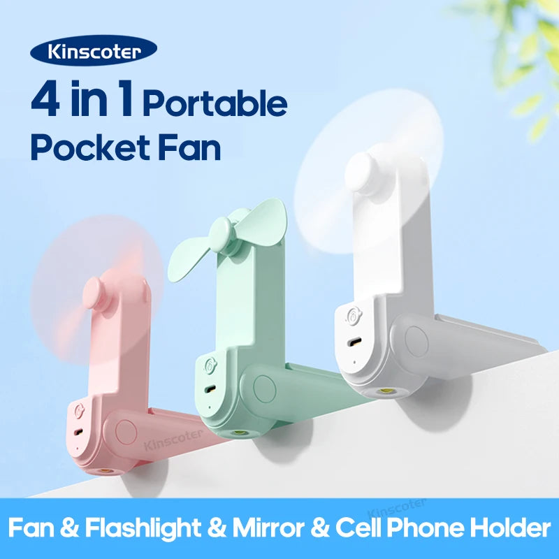 New Handheld Small Fan Portable Creative Mini Three Speed Adjustable Solid Color Charging Folded Fan LED Lighting Phone Holder