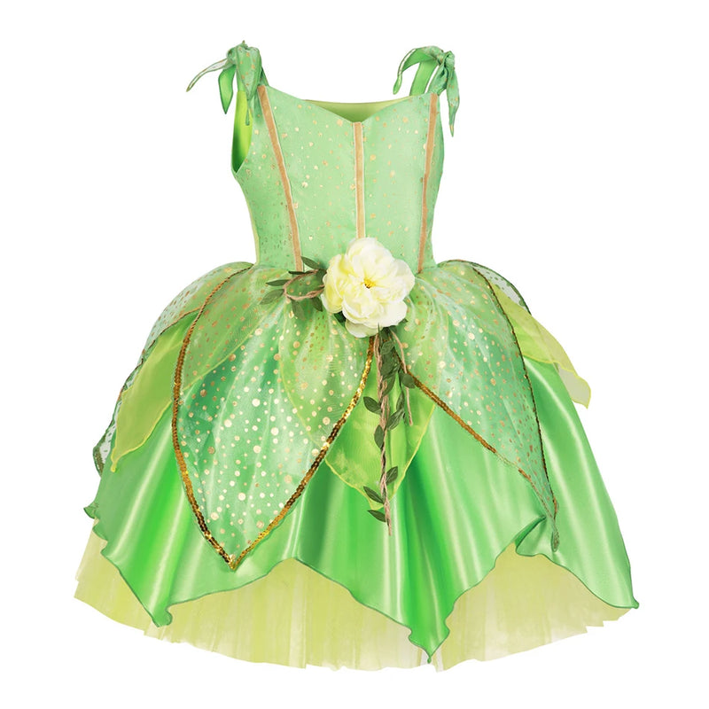 Disney Girls Tinker Bell Costume Halloween Costume for Kids Green Tinkerbell Fancy Dress Fairy Princess Cosplay Carnival Party