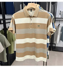 Luxury brand short sleeved men's polo shirt summer new fashion youth custom striped badge design Korean silk top casual T-shirt