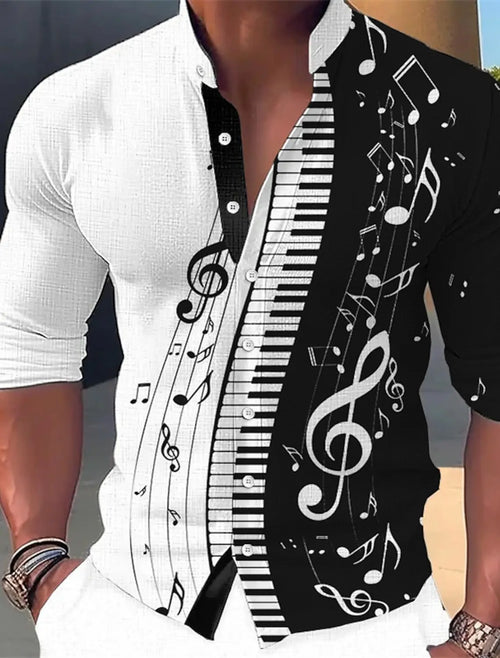 Herrenhemd Grafikdruck Musiknoten Outdoor Street Langarm Bedruckte Kleidung Mode Streetwear Design Casual