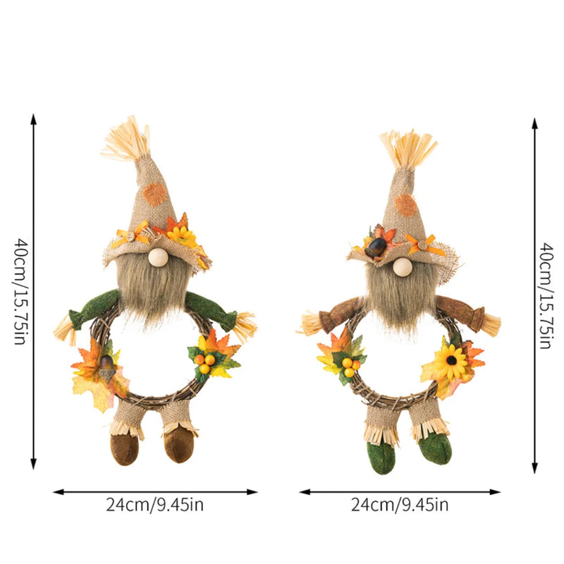 Thanksgiving Gnomes, Fall Plush Autumn Vine Wreath Dwarf Doll Ornament Gnomes Decorations for Home Tiered Tray Tabletop Decor