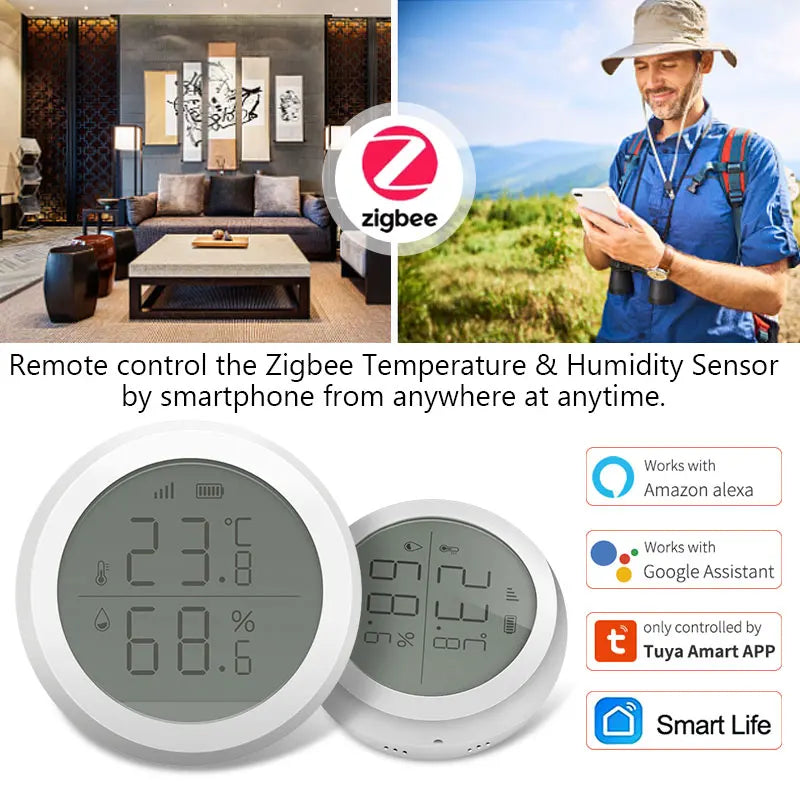 Tuya Zigbee Smart Temperature And Humidity Sensor With LED Screen Display Compatiable With Alexa Google Assistant