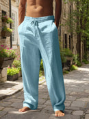Men Linen Wide Leg Casual Pants Loose Lightweight Trousers Breathable Summer Spring Fall Daily Wear