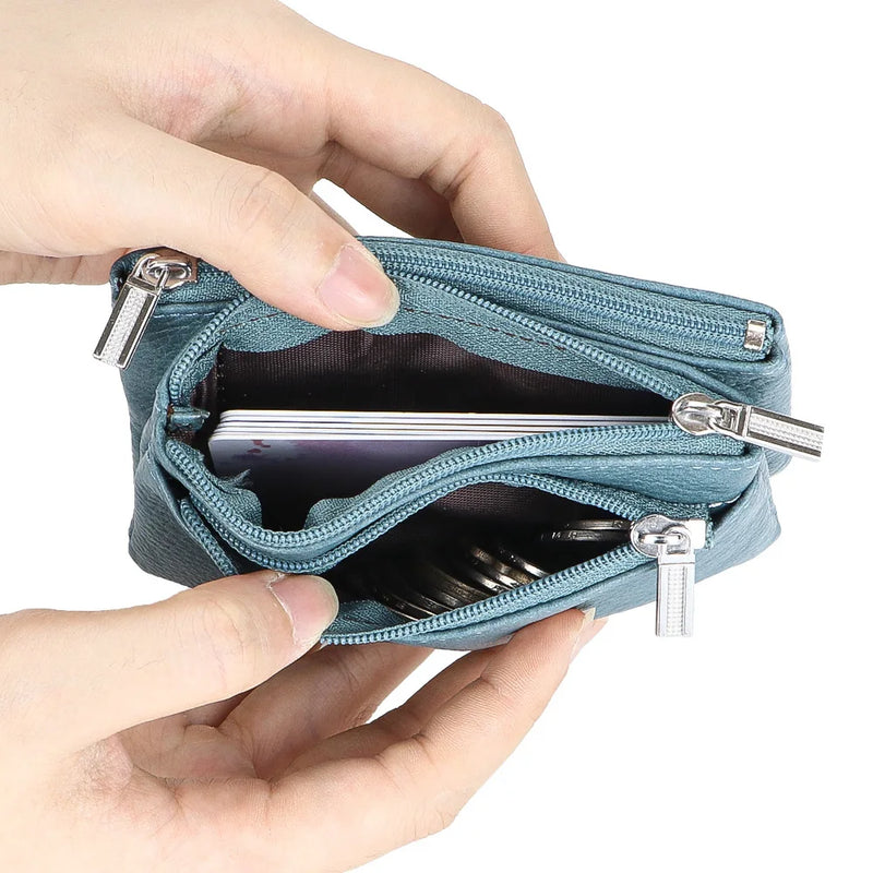 Royal Bagger Mini Leather Coin Purse with Keychain, Multi Storage Bag for Women, Minimalist Coin & Key Zip Wallet 1692