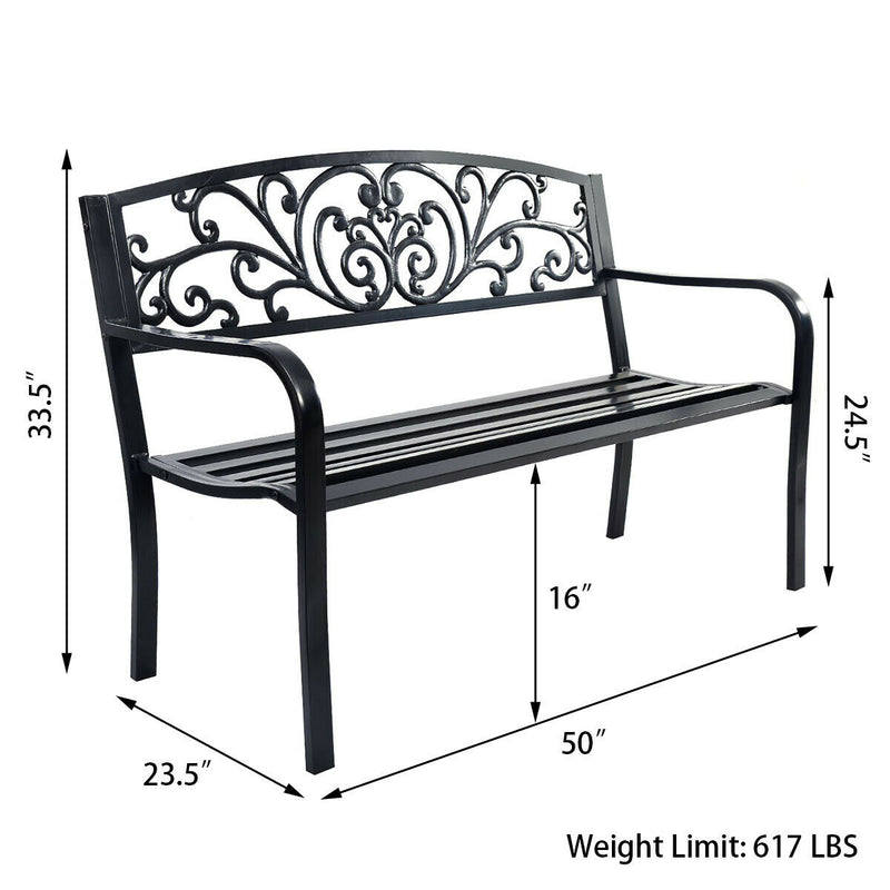 Costway 50&#39;&#39; Patio Park Garden Bench Porch Chair Steel Frame Cast Iron Backrest OP2786