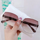 Fashion Rimless Sunglasses Women Luxury Vintage Irregular Trimming Sun Glasses Lady Shades Gradient Eyewear Green UV400