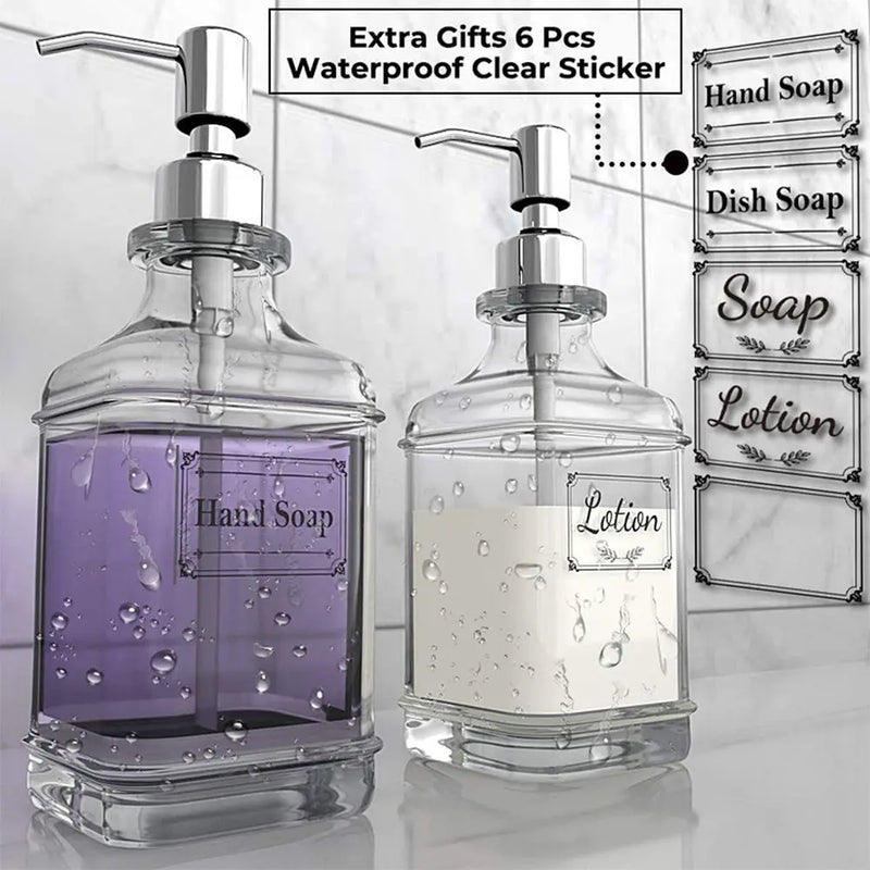 300/550ml Press Type Soap Dispenser Antique Thick Glass Hand Soap Dispenser Stainless Steel Pump With Clear Labels