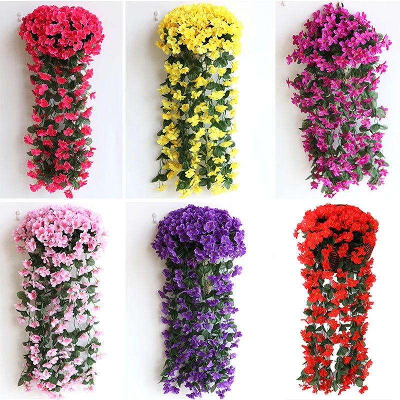 Artificial Violet Flowers Wall Hanging Basket Flower Orchid Silk Flower Vine Home Wedding Party Street Light Decoration