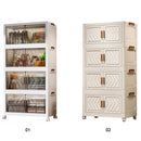 4 Tier Stackable Storage Bins with Lids with Doors & Wheels Foldable Organization Storage Drawer for Living Room Bedroom Office