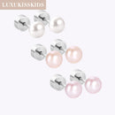 LUXUKISSKIDS 3-5pairs Fake White Pearl Stud Earrings For Woman/Girl Round Ball Press Screw Pack Piercing Stainless Steel Jewelry