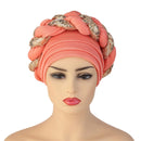Latest African Auto Geles Headtie Already Made Headties Shinning Sequins Turban Cap for Women Ready Female Head Wraps