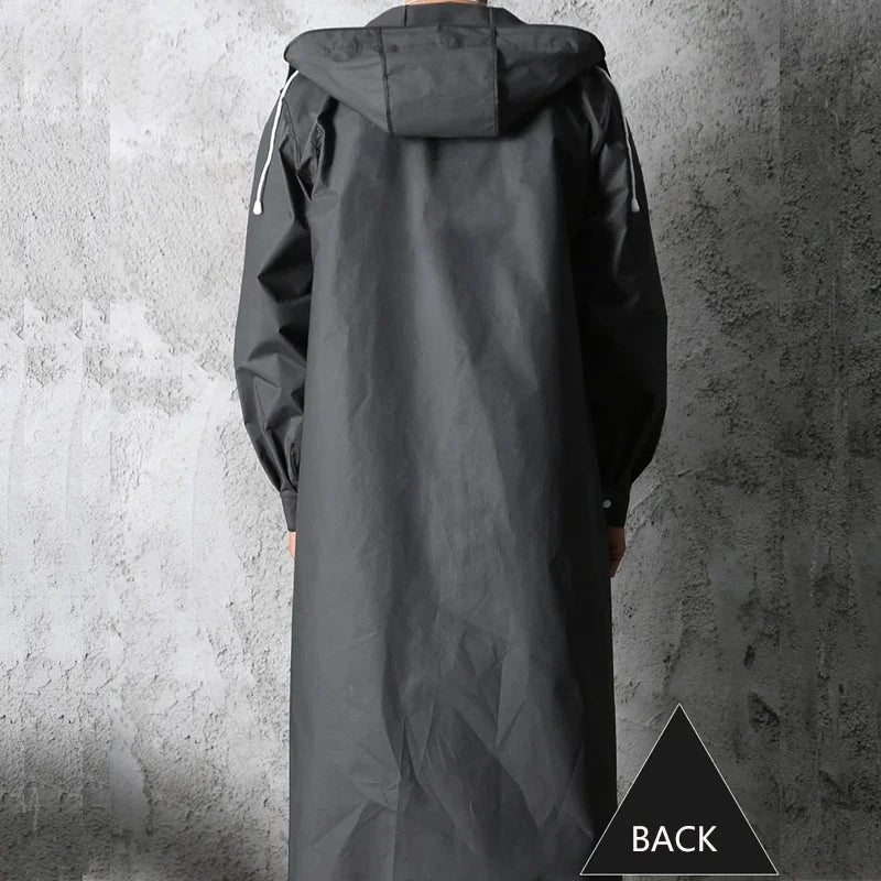 Black Fashion Adult Waterproof Long Raincoat Women's Men's Raincoat Hooded Outdoor Motorcycle, Cycling, Hiking, Fishing