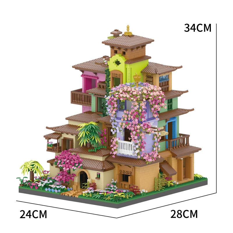 7080PCS Magic Castle Sakura House Building Blocks City Street Model With LED Lights Mini Bricks Toys Children's Christmas Gifts