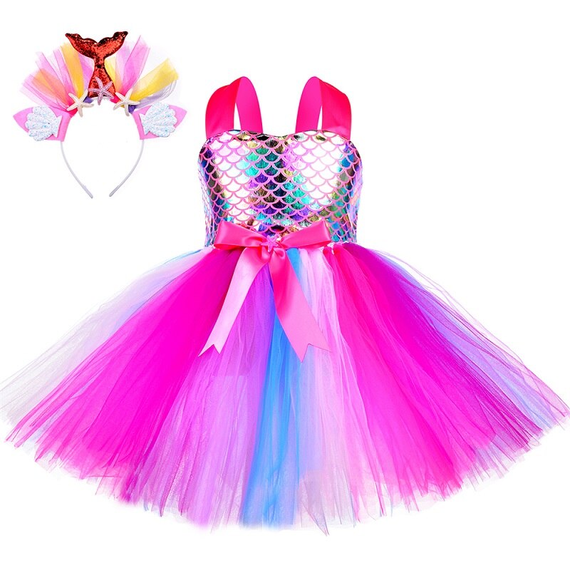 Princess Mermaid Dress for Girls Birthday Party Clothes Kids Tutu Dresses for Girls Carnival Halloween Cosplay Mermaid Costume