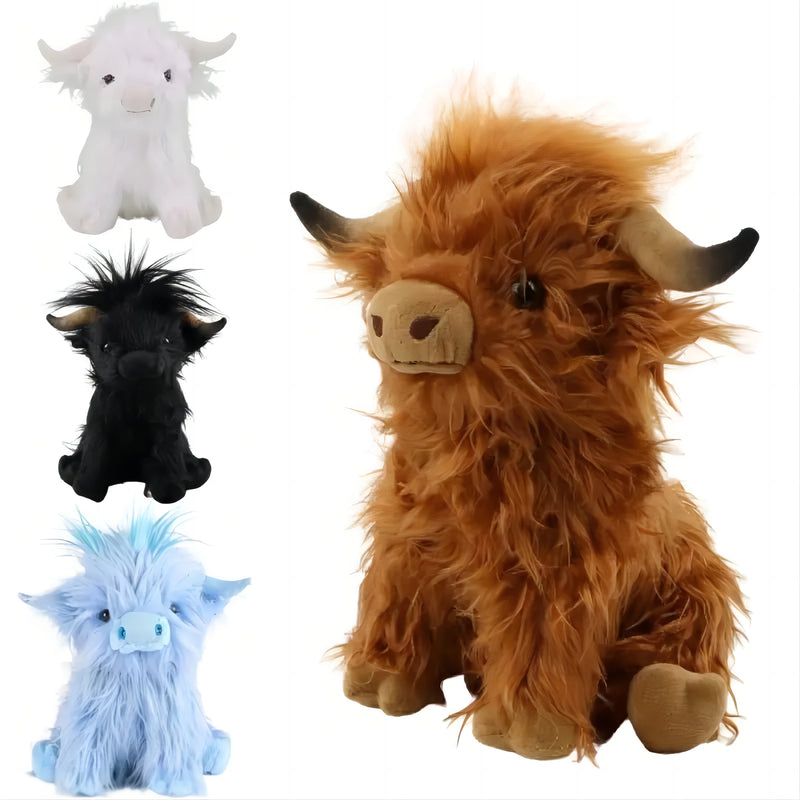 Highland Cow Stuffed Animal Plush Toys, Realistic Soft Cuddly Farm Toy, 10inch Soft Cow Plush Toy Christmas Gift for Kids