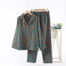 Autumn Long Sleeve Sleepwear Women's Cotton Yarn-dyed Jacquard Ethnic Style Print Pajamas for Women 2 Pieces Outfit Loungewear