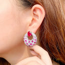 CWWZircons Top Hot Pink Red Cubic Zirconia Stone Women Round Big Party Wedding Drop Earrings Luxury Festive Jewelry CZ317