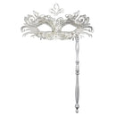 Metal Fancy Elegant Party Masque with Handheld Stick Half Face Venetian Masque with Rhinestones for Women Men Prom Masquerade