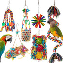 Bird Shredding Toys Wooden Blocks Colorful Parrot Chewing Foraging Hanging Toy for Parakeets Love Birds Budgies
