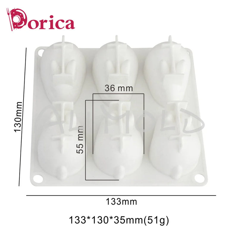 6 Holes Rabbit Easter Silicone Mold Single 3D Bunny Cake Mould Handmade Soap Candle Model Mousse Cake Decorating Tools Bakeware