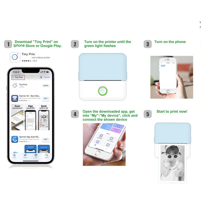 Mini HD Portable Label Thermal Printer Endurance Bluetooth Printer for Student Error Title Note Wrong Pocket Inkless Printing