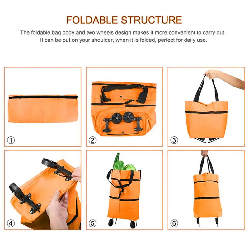 Folding Shopping Pull Cart Trolley Bag With Wheels Foldable Shopping Bags Reusable Grocery Bags Food Organizer Vegetables Bag