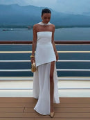 The Aurelian | Butter Yellow Mesh Strapless Pleated Evening Gown