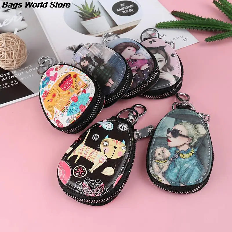 Fashion 1Pc Cartoon Women Key Bag Girl Students Leather Key Wallets Key Case For Car Key Chains Cover New Lovely Key Holder