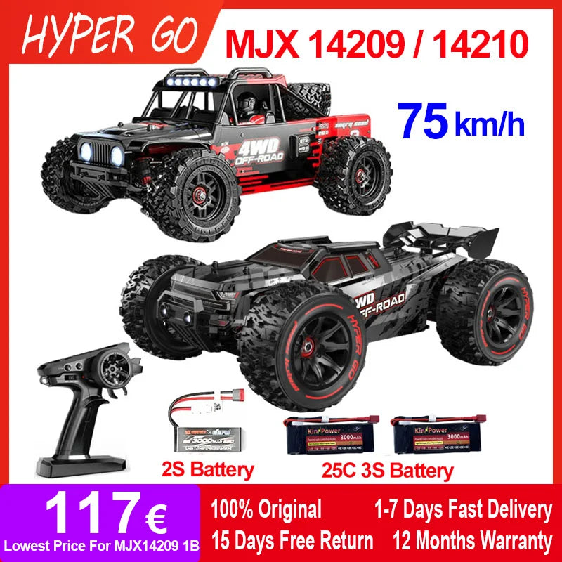 HYPER GO MJX14209 14210 V2.0 1/14 75KM RC Car Brushless 2.4G Remote Control 4WD Off-road Racing Truck Electric Hobby Toy