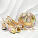 2025 Rhinestone Design INS Hot Sale New Arrivals African Shoes and Bag Set in Silver Color Open Toe Comfortable Women Heels