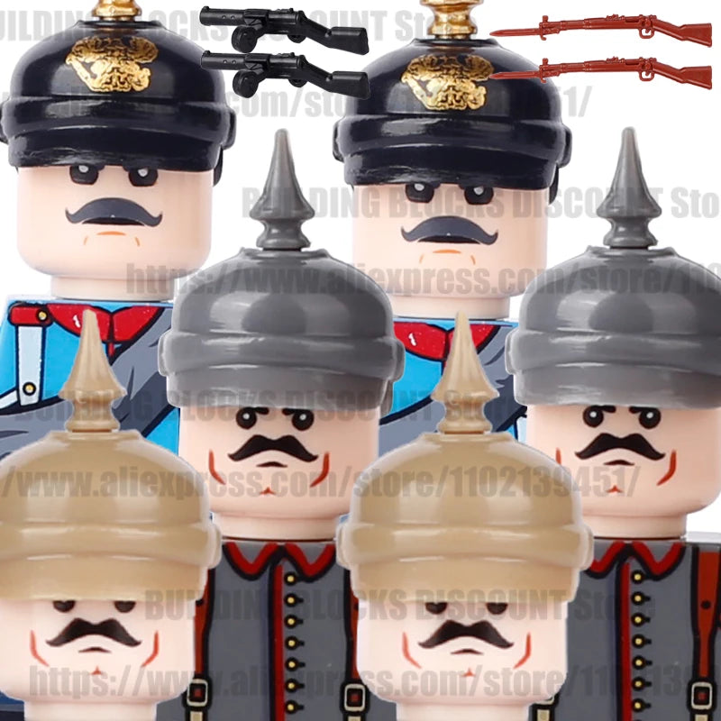 WWI Military German Soldiers Figures Printed Hat Prussian Army Troops Weapon 98K Gun Building Blocks Children's Toys Gifts B151