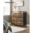 SONGMICS Chest of Drawers, Bedroom Cabinet, 7 Fabric Drawers with Handles, Metal Frame, Rustic Brown and Ink Black