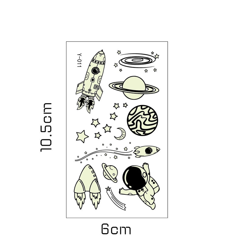 10 Sheets Luminous Outer Space Astronauts Temporary Face Body Tattoo Stickers Toy for Kids Birthday Party Favors Pinata Gifts