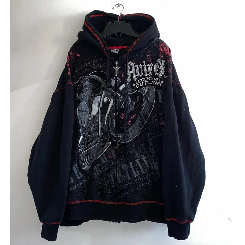 Man Hoodie New American Retro Gothic Print Pullover Sweaters Men Y2K Street Leisure Trend Joker Sweater akatsuki Fashion Loose