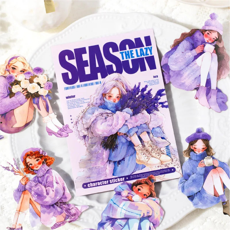 JIANWU Lazy Season Series Kawaii Girl Character Landscaping Sticker Creative DIY Journal Material Collage Stationery