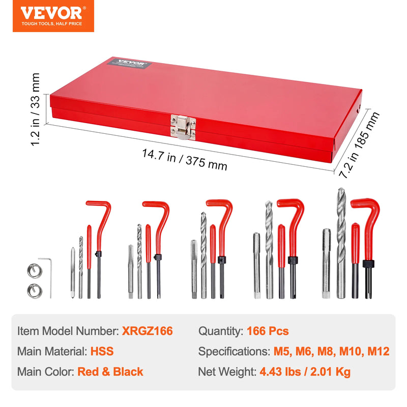 VEVOR Helicoil Thread Repair Kit SAE and Metric Rethreading Tool Kit HSS Drill Bits Thread Inserts Breakoff Installation Tools
