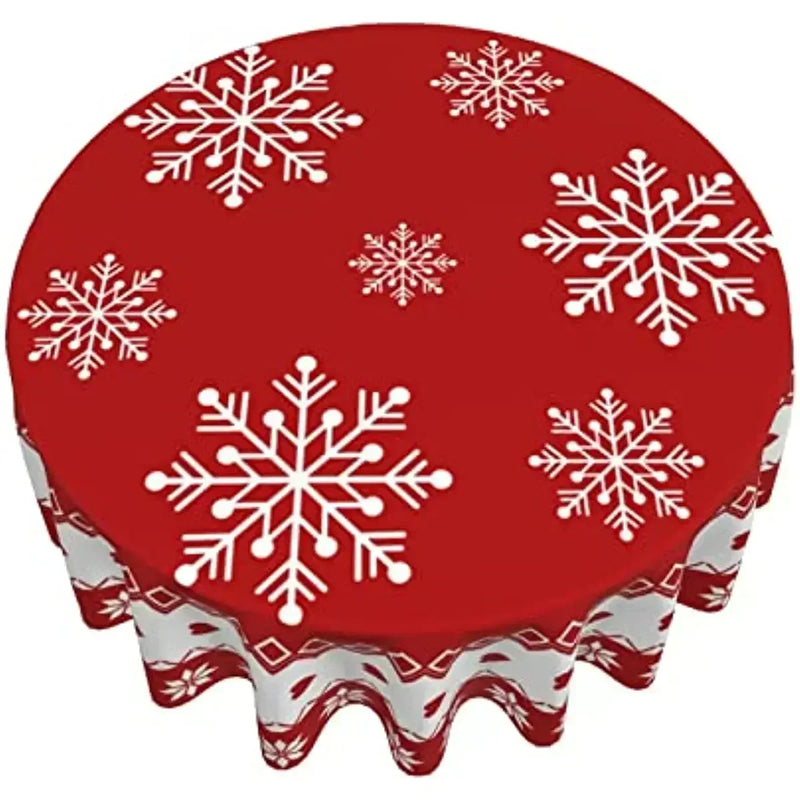 Christmas Table Cloth Red Round Christmas Tablecloth 60 Inch Washable Reusable Winter Snowflake Tablecloth for Holiday Party