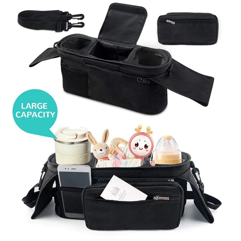 Universal Stroller Organizer Bag Detachable with Insulated Cup Holders, Diaper Storage, Secure Straps, Pockets for Phone, Keys