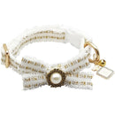 Hundeleinen-Halsband-Set aus Spitze, Vintage Schleife, Perlen, Glöckchen, verstellbares Mädchen-Hundehalsband für kleine bis mittelgroße Hunde, Welpenhalsband, Haustierbedarf