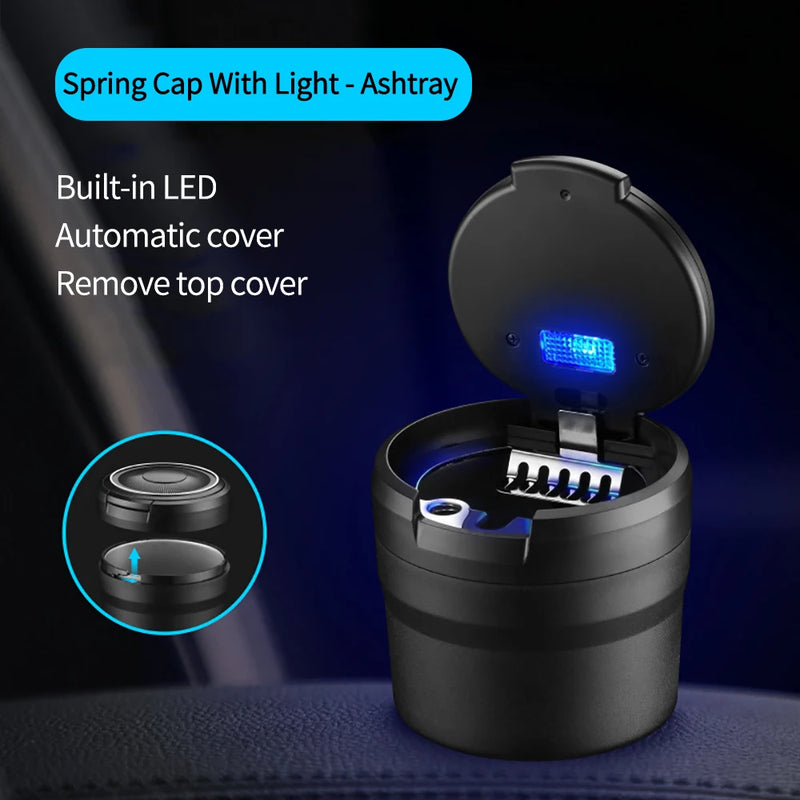 Car Ashtray Auto Pop Lid Ashtray Portable Mini Ashtray Car Interior Ashtray with LED Light Car Accessories