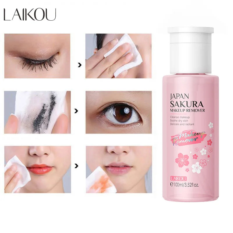 LAIKOU Portable Makeup Remover lashes Cleansing Liquid Water Lip Eye Gentle Care Make-Up Travel Skin Remover Face Skincare 100ml