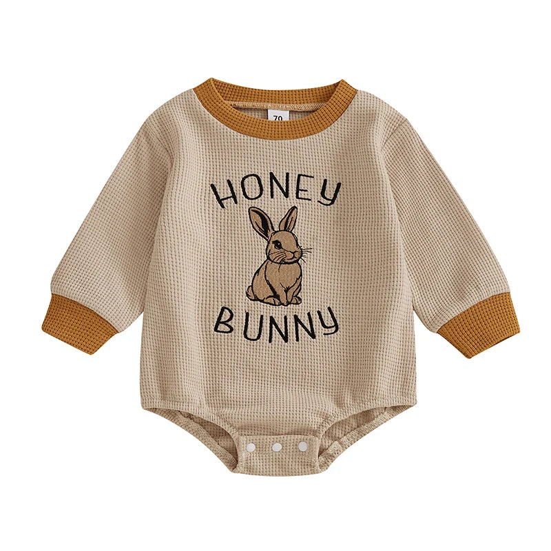 Infant Unisex Hoodies Rompers Easter Outfits Bunny Initial Embroidery Sleeved Spring s Playsuits for Toddlers