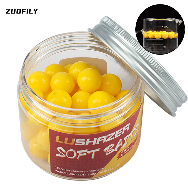 50pcs/bottle Corn Carp Floating Soft Fishing Lures 8 10 14mm Artificial Smell Round Baits Buoyancy Ball TPR Lure Chub Swimbait