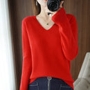 Damen Pullover Einfarbig Herbst Winter Wolle V-Ausschnitt Slim Fit Unterziehshirt Einfarbig Weiche Strickwaren Jumper Basic Pullover