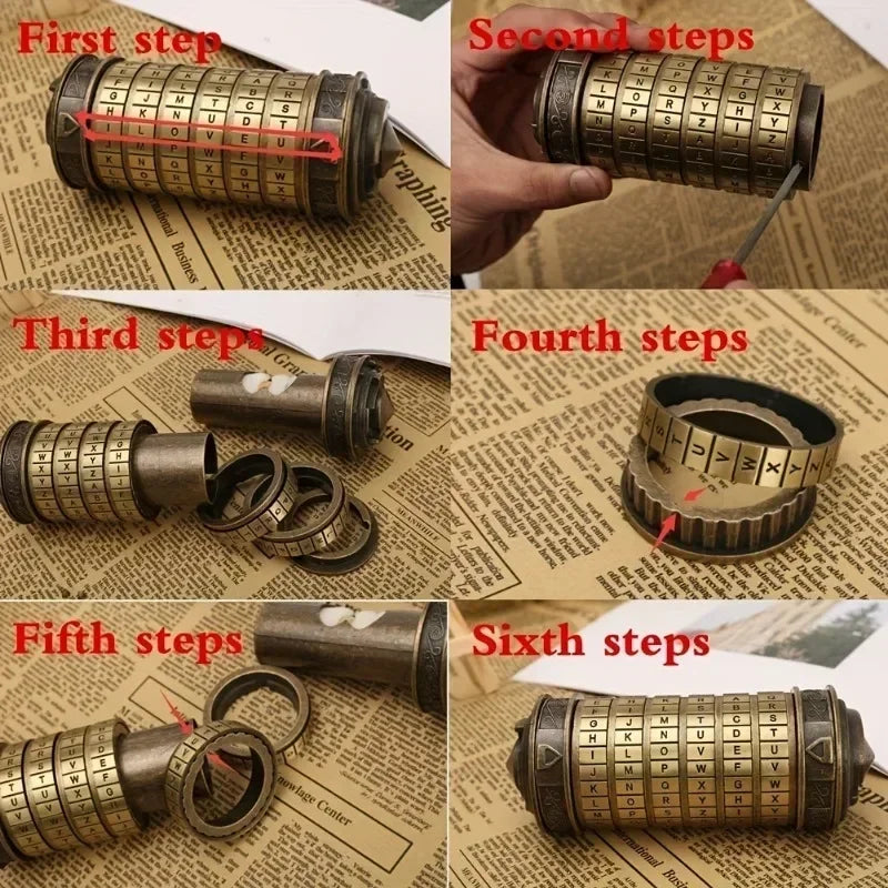 Leonardo Da Vinci Code Toys Metal Cryptex Locks Wedding Gifts Valentine's Day Gift Letter Rings Password Escape Chamber Props