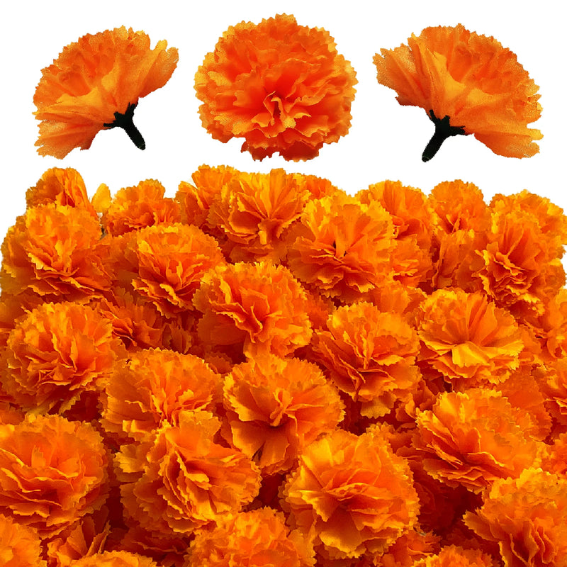 Marigold Flower Heads Bulk, Silk Mexican Flowers for Diwali Home Decor Wedding Party Decoration Halloween Decor for Indian Pooja