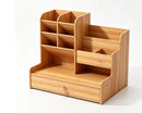 HTMCK DIY Large Capacity Wooden Desk Organizer with Drawer Pen Holder Stationery Storage Box for Home Office School Desktop Tidy
