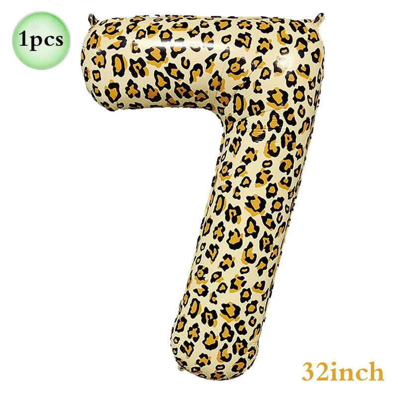 Jungle Safari Birthday 32Inch 1-9 Numbers Leopard Foil Balloon Land Animal Tiger Zebra Giraffe Disposable Tableware Party Decors