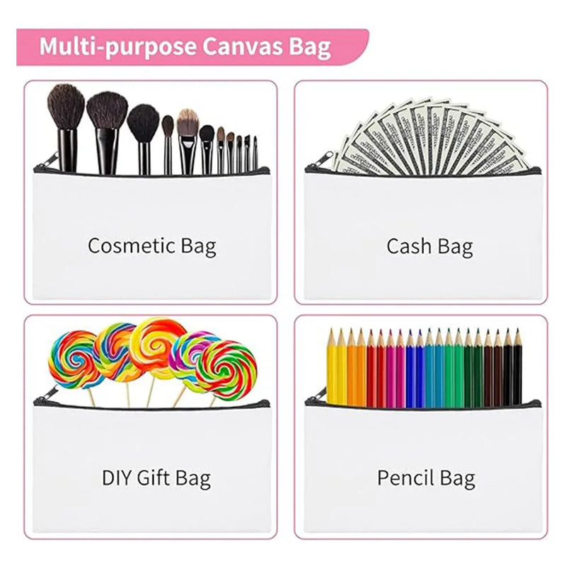 12Pcs Cosmetic Bags Multipurpose Sublimation Blanks DIY Heat Transfer Makeup Bags Iron on Transfer Zipper Canvas Pouch